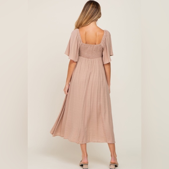 Pinkblush texture flutter sleeve tie bust midi dress nwot - Picture 3 of 6